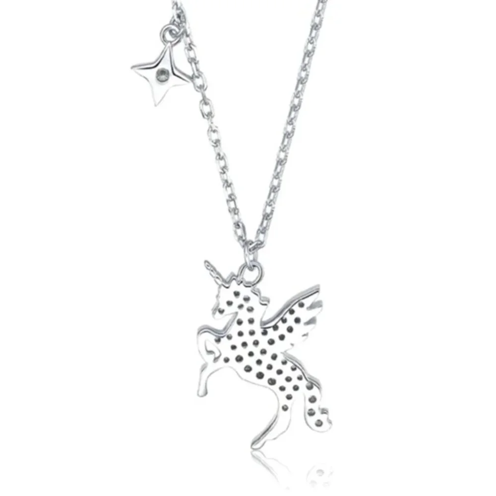 NEW Beautiful 925 Silver White Sapphire Unicorn Necklace